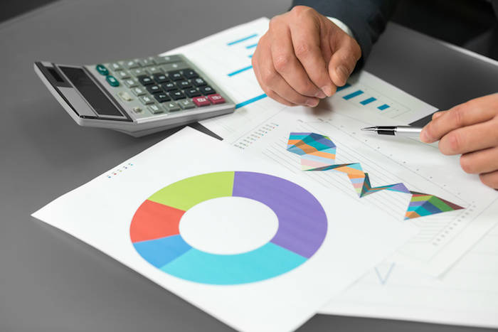 Charts and graphs on a desk